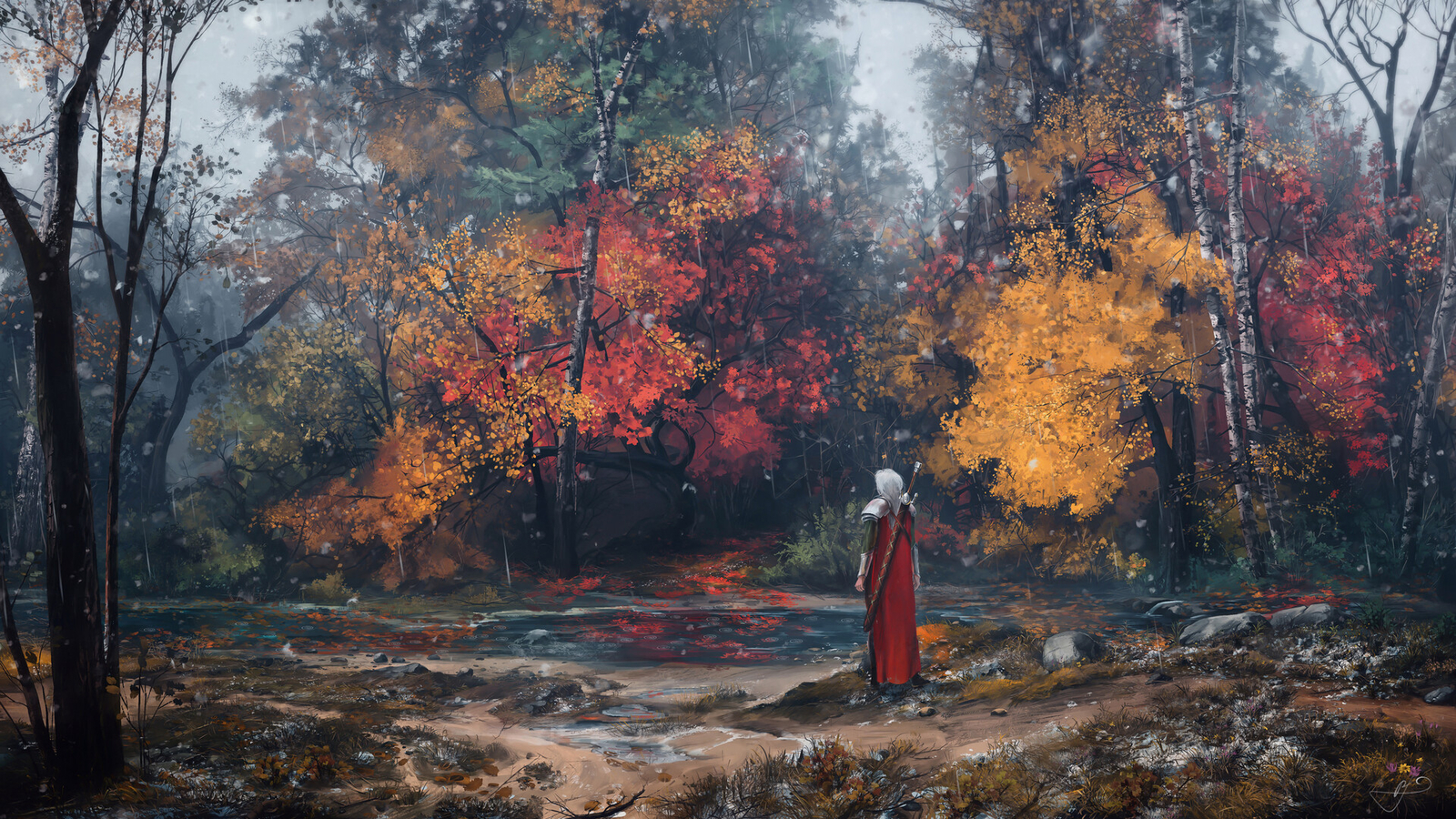 Landscape max suleimanov art river lake fall Custom Gaming Mat Desk