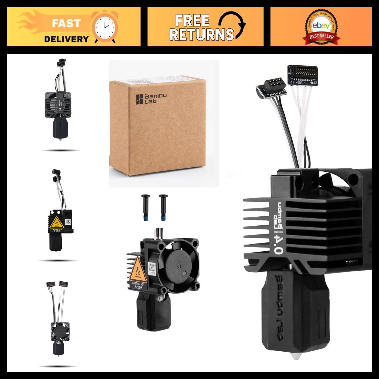 Complete Hotend Kit for 3D Printing - Hardened Steel Nozzle, Ceramic Heater, 0.4