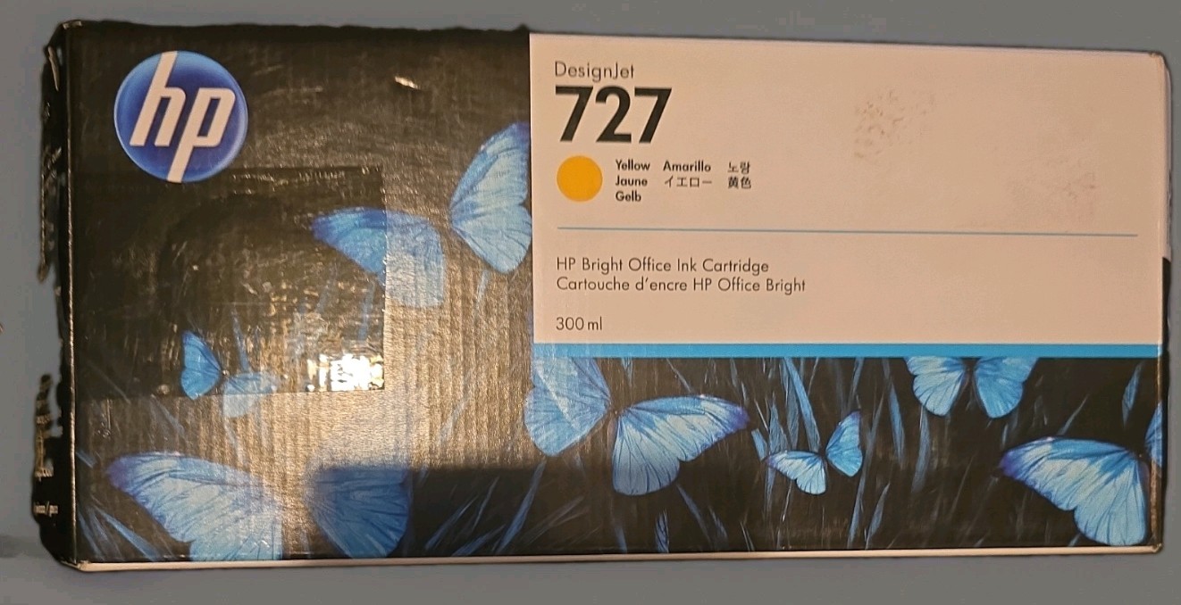 Genuine HP 727 Yellow 300ml F9J78A DesignJet  T1500 T920 T2500 EXP 10/24 
