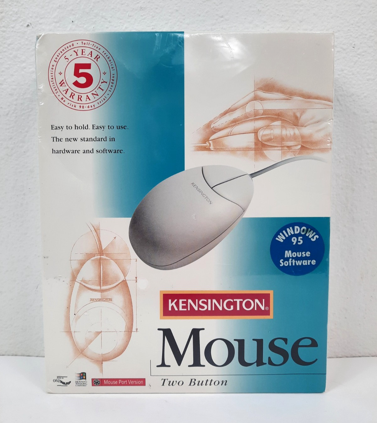 Vintage Kensington 2 Button PS/2 Mouse For Windows 95, Model: 64209, New In Box