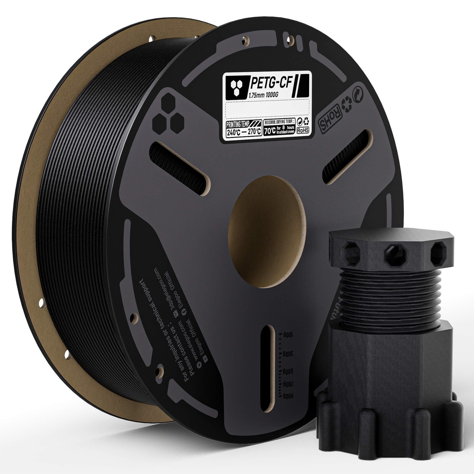 Carbon Fiber PETG Filament 1.75mm High Strength Rigidity Black 1kg