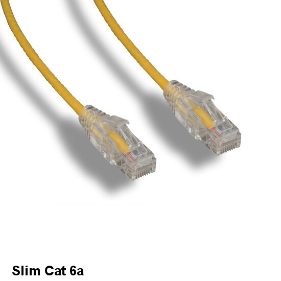 KNTK Yellow 10ft Slim Cat6a UTP Patch Cable 28AWG Ethernet RJ45 Network Snagless