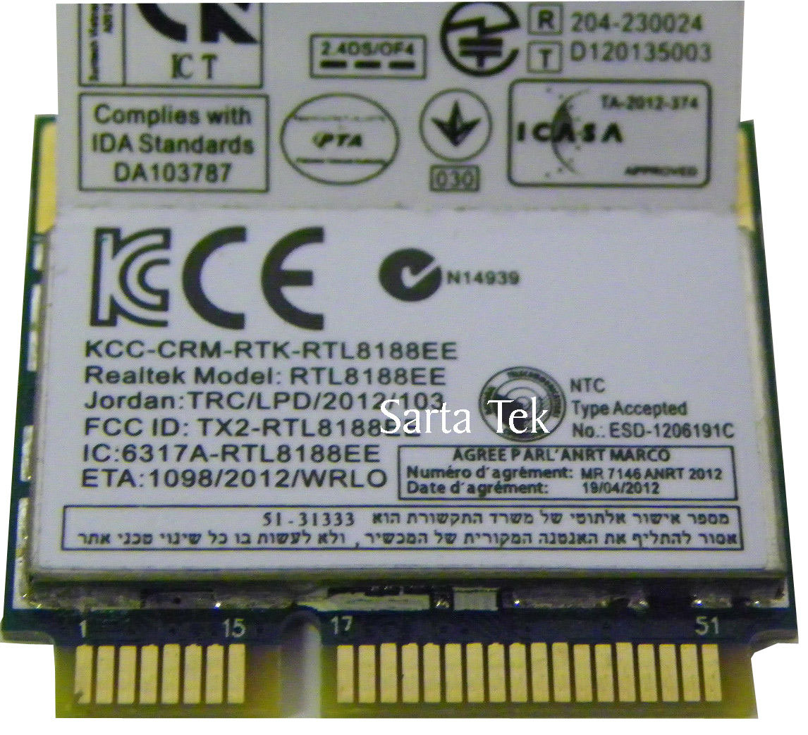 Toshiba OEM  WW704E1491A20H Realtek RTL8188EE 802.11B/G/N WLAN PCIe Half