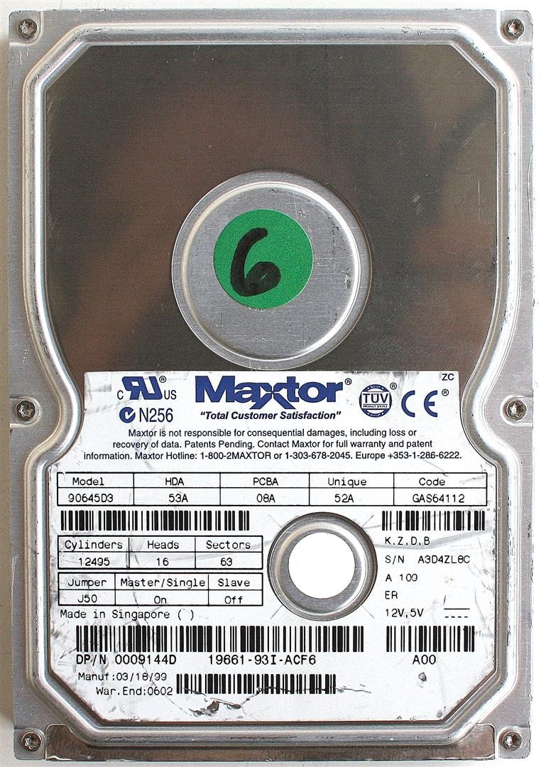 6.4gb, 90645d3 53a 08a 52a gas64112, k,z,d,b; dp/n 0009144d