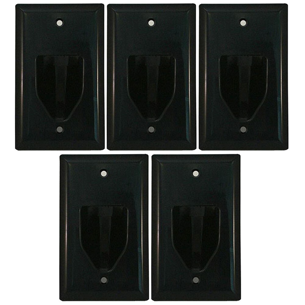 5x 1-Gang Black Pass Through Wall Plate For DVD HDTV Audio Video Cable Cord