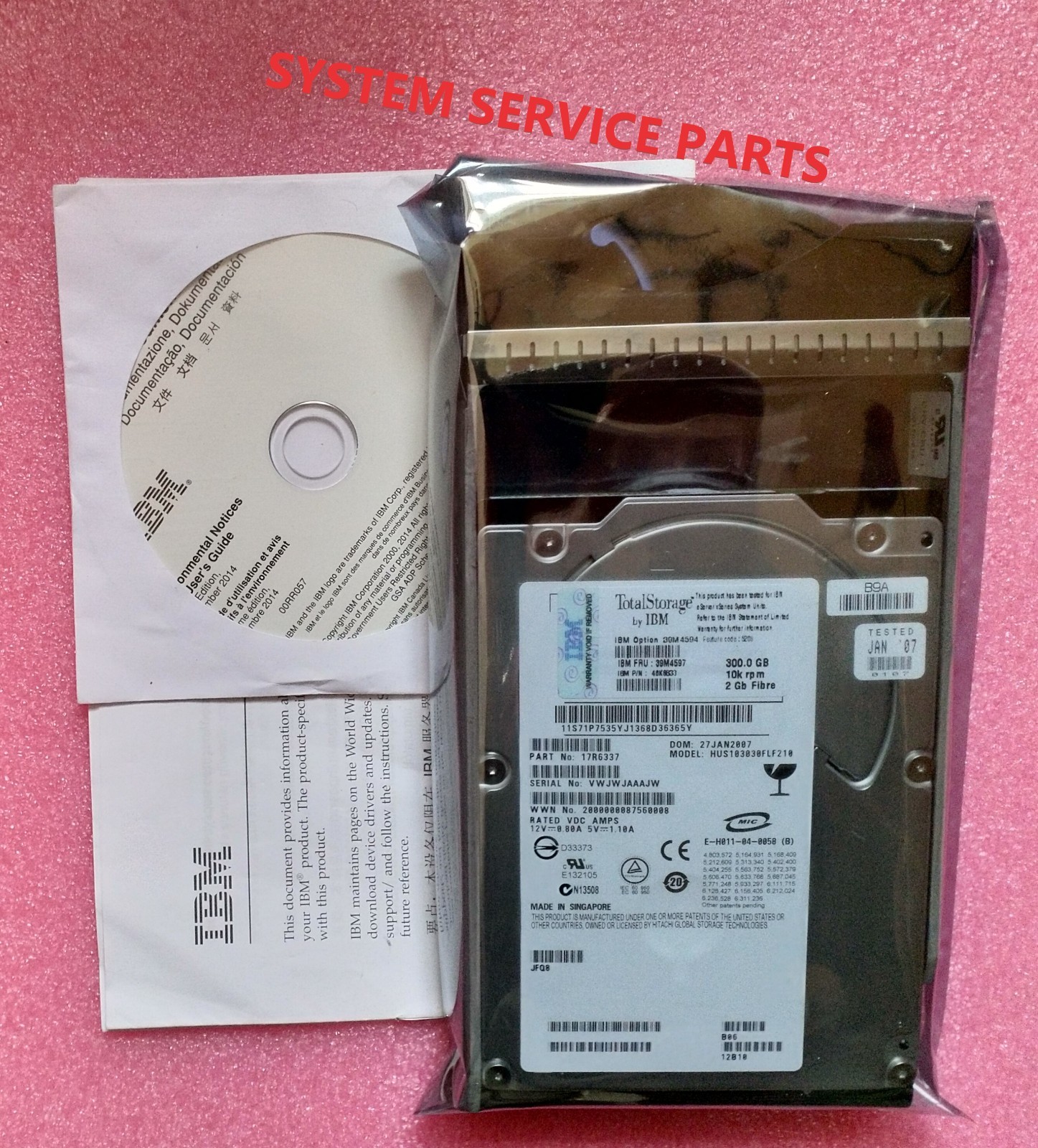 GENUINE IBM 300GB 2GB FC 3.5 10K 16MB HARD DISK 2GBPS 39M4597 40K6833 39M4594