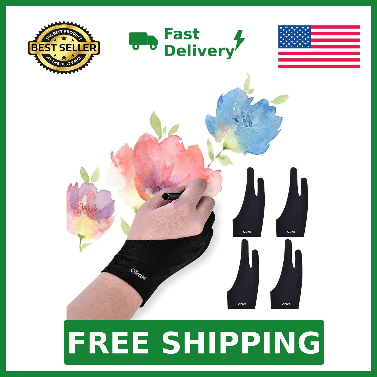 OTraki 4 Pack Artist Drawing Gloves for Digital Tablet Paper Sketching