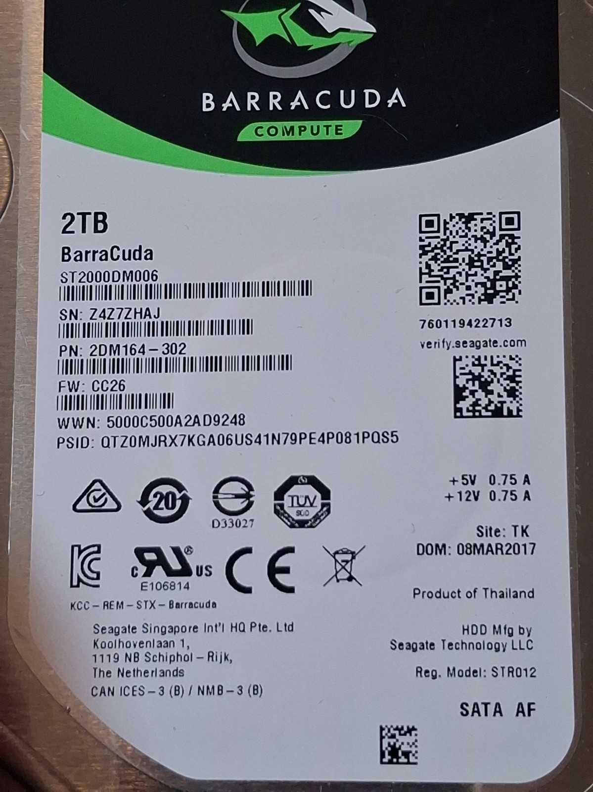 Seagate BarraCuda 2TB SATA 3.5" ST2000DM006 Internal Hard Drive 7200 RPM 6Gbs 