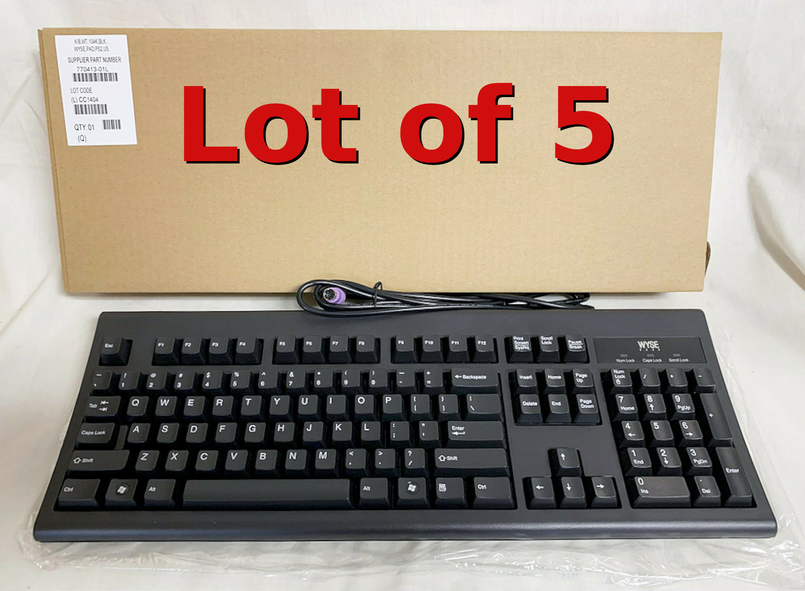 Lot of 5 NEW OEM Wyse Dell Keyboard KB-3923 Black 104 PS/2 6-pin Plug 770413-01L