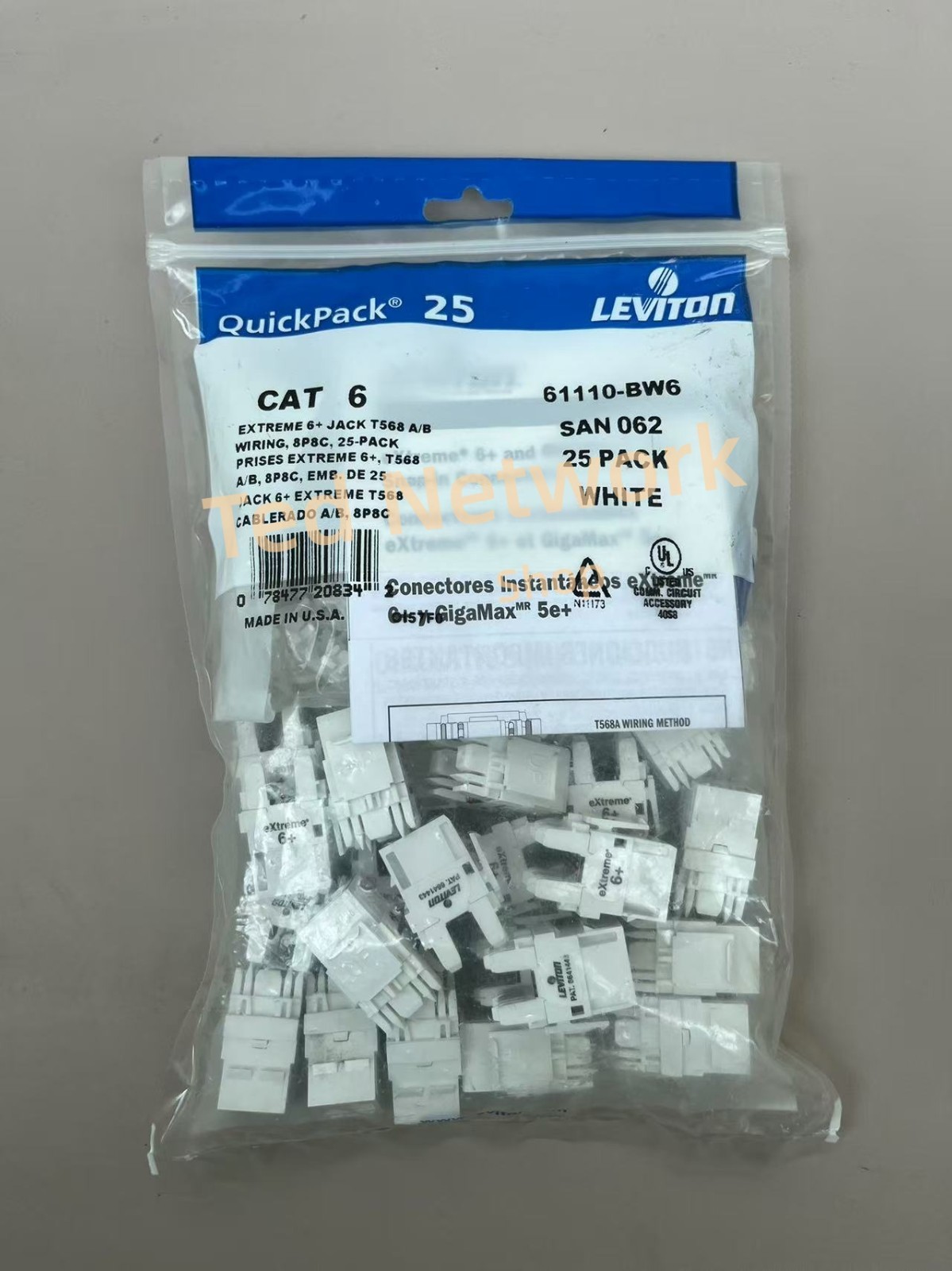 25Pack  Leviton 61110-BW6 Cat 6 Keystone jack Gigabit RJ45 White 