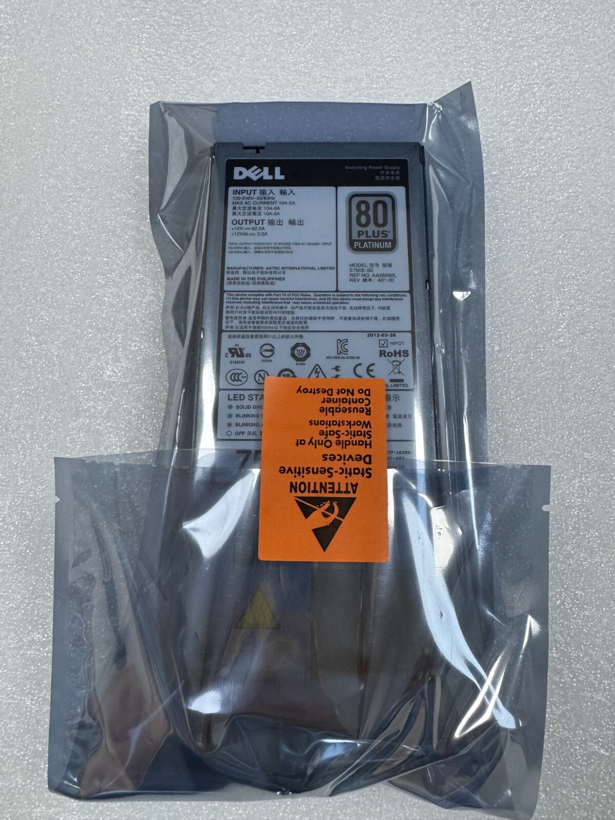 Dell 750W Hot Swap Power Supply For PowerEdge R720 R620 R520 W0CTF 5NF18 9PXCV