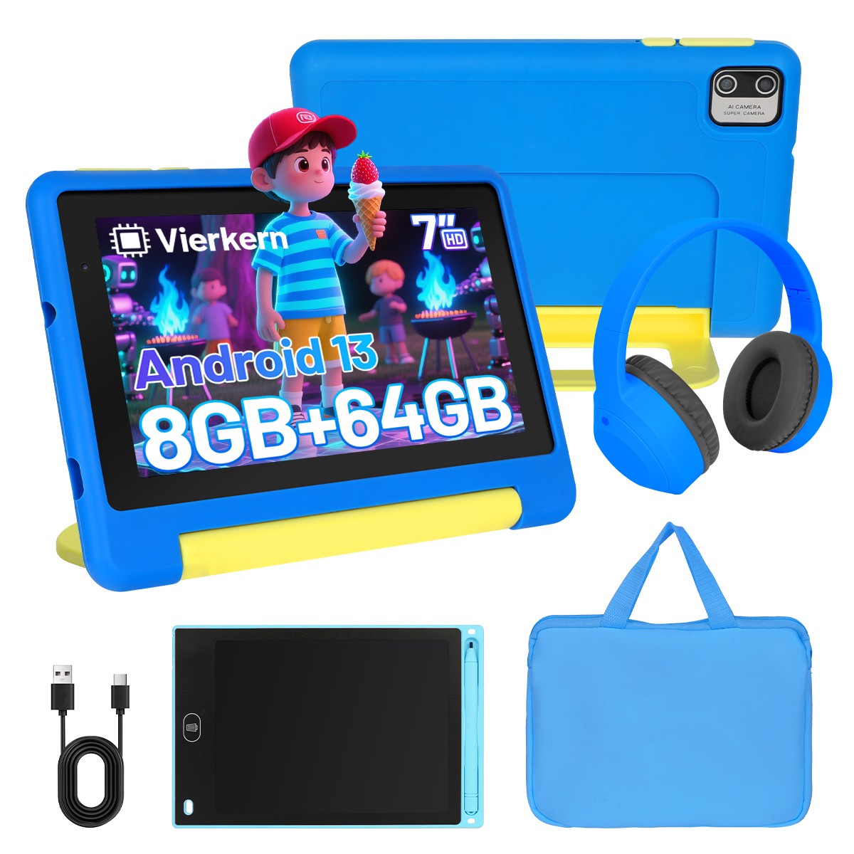Android 13 7 inch Tablet set for kid 8GB RAM 64 ROM WIFI Touchscreen IPS LCD BT