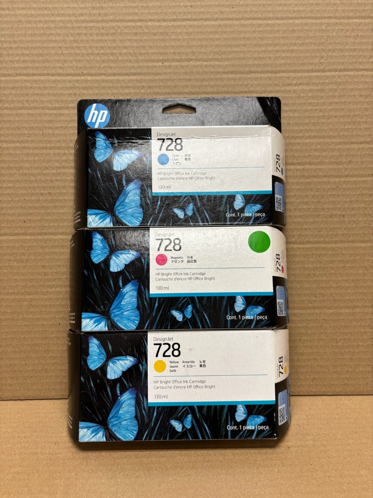 3 Genuine HP 728 T730, T830 Cyan Mag & Yellow Ink F9J67A, F9J66A, F9J65A / 2026