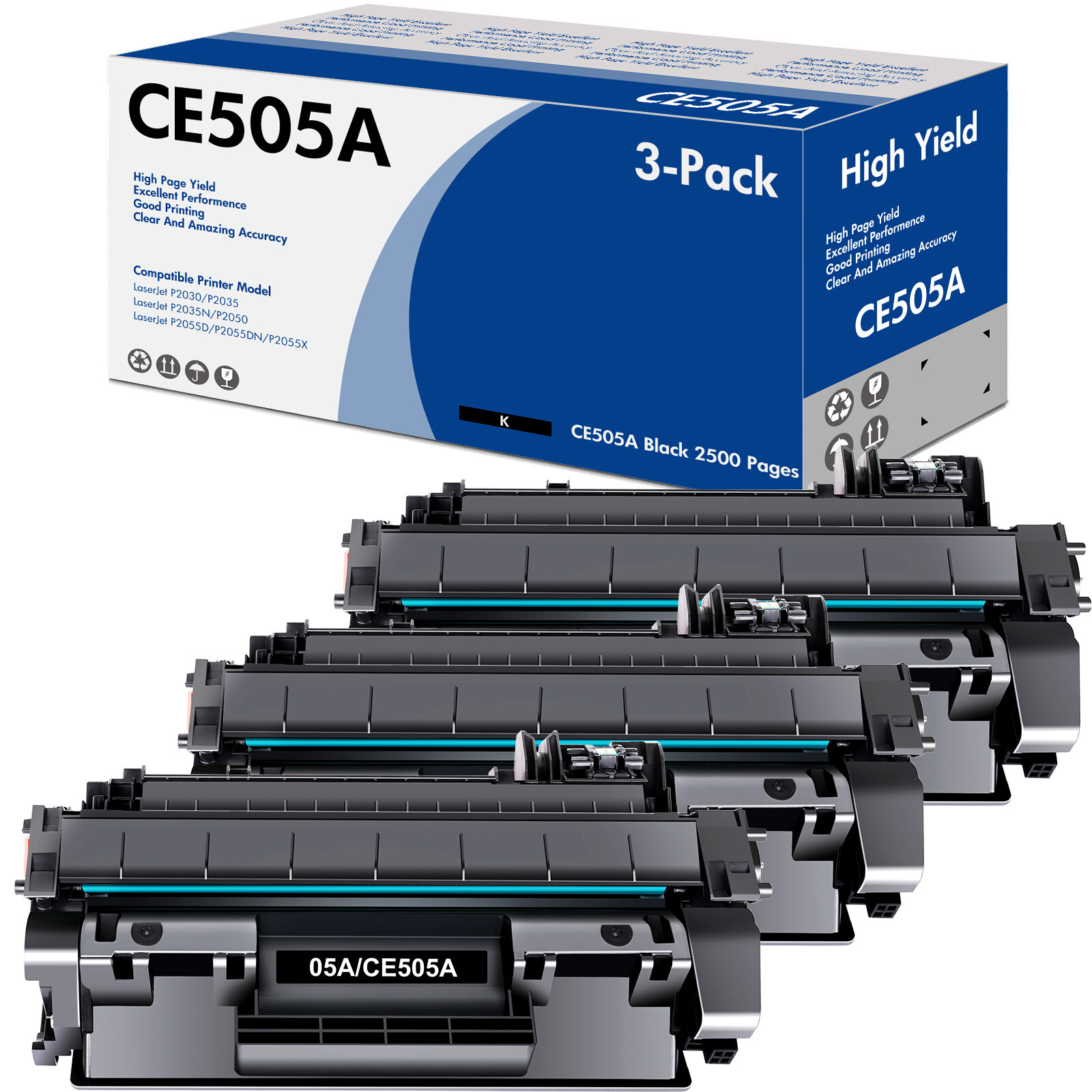 3PK High Quality CE505A 05A Toner Cartridge for HP LaserJet P2030 P2035 P2035n