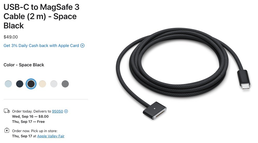 Apple USB-C to MagSafe 3 Cable (2m) – Space Black – Brand New / Unused OEM