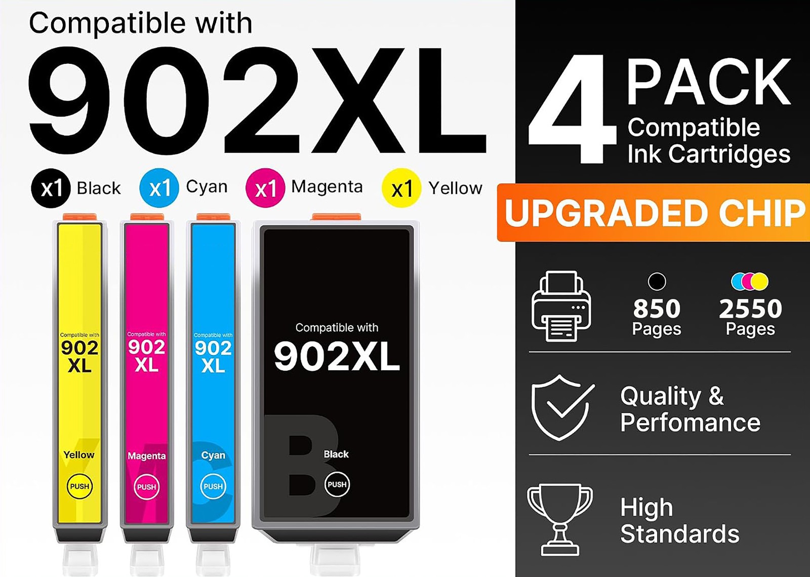 902XL Ink Cartridge Replacement Compatible HP OfficeJet and OfficeJet Pro 4-Pack