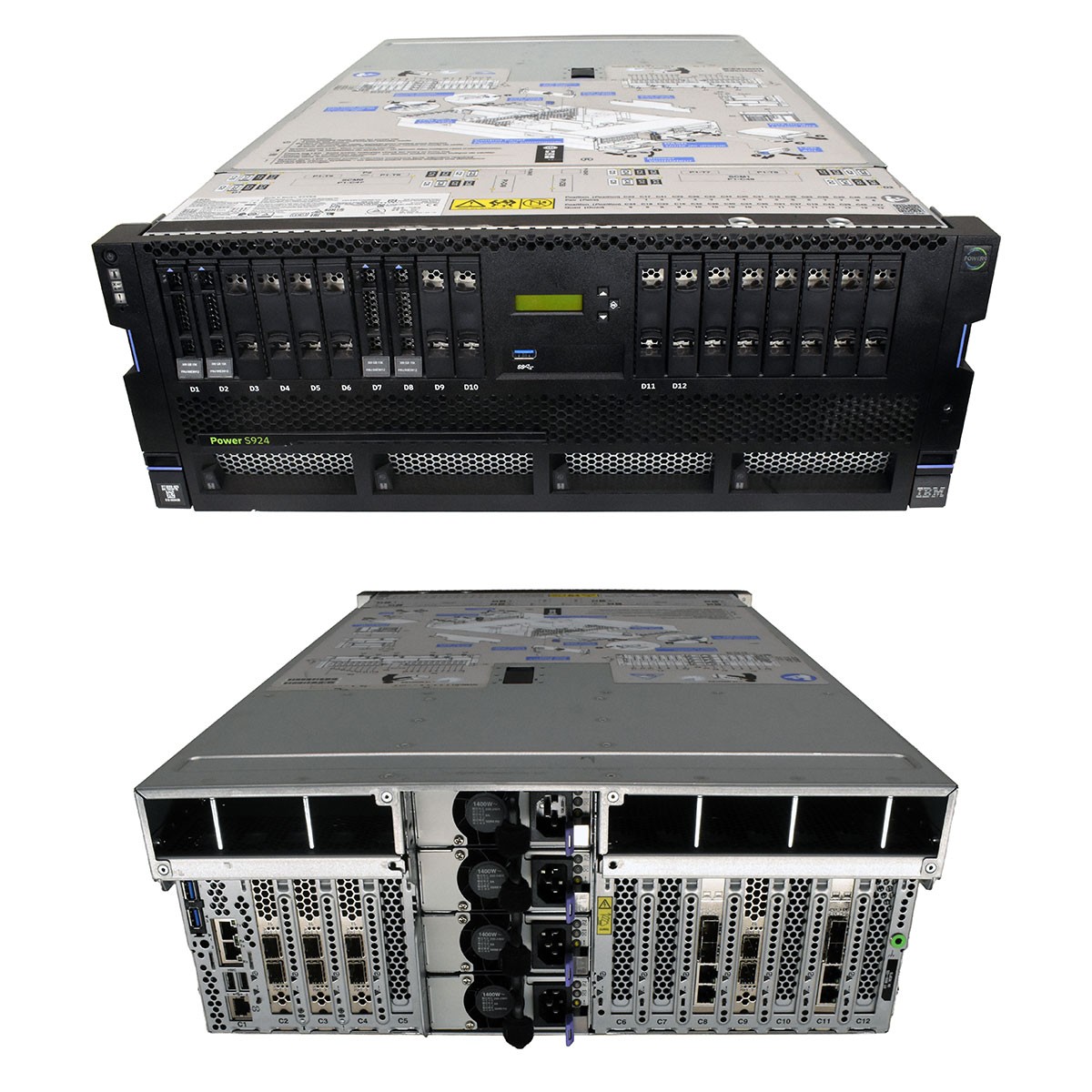IBM Power S924 Server 2x Power9 CPU 6C 128GB PC4 12x SFF 2.5 4U 4x QLE2692