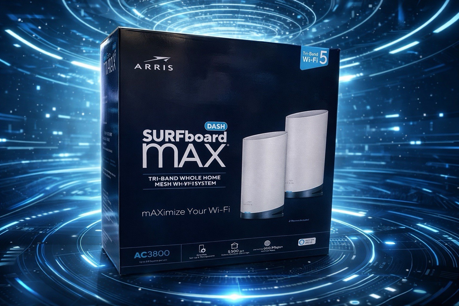 ARRIS SURFboard mAX DASH AC3800 Tri-Band Mesh Wi-Fi System (2-Pack) –Whole Home