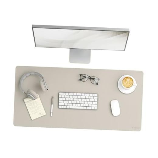 Vegan Leather Desk Pad Mat, Office Desk Mat, Large 17" x 36" Sandstone Beige