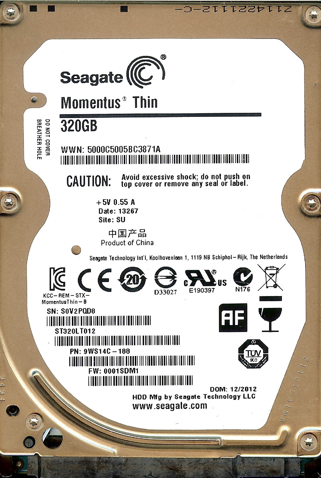 Seagate Momentus Thin ST320LT012 P/N: 9WS14C-188 F/W: 0001SDM1 SU 320GB 2.5"