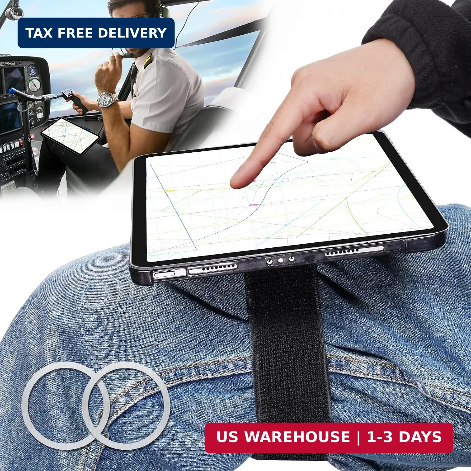 Adjustable Pilot Magnetic Kneeboard Fit for iPad Lap Mount Black 33.5" Anti-Slip