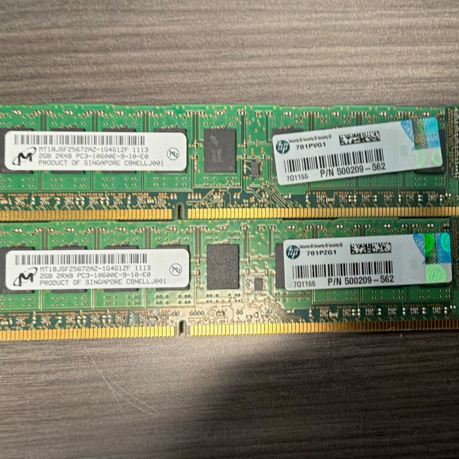 2X HP 4GB (2x2GB) DDR3 PC3-10600E ECC 240-Pin DIMM RAM 500209-562