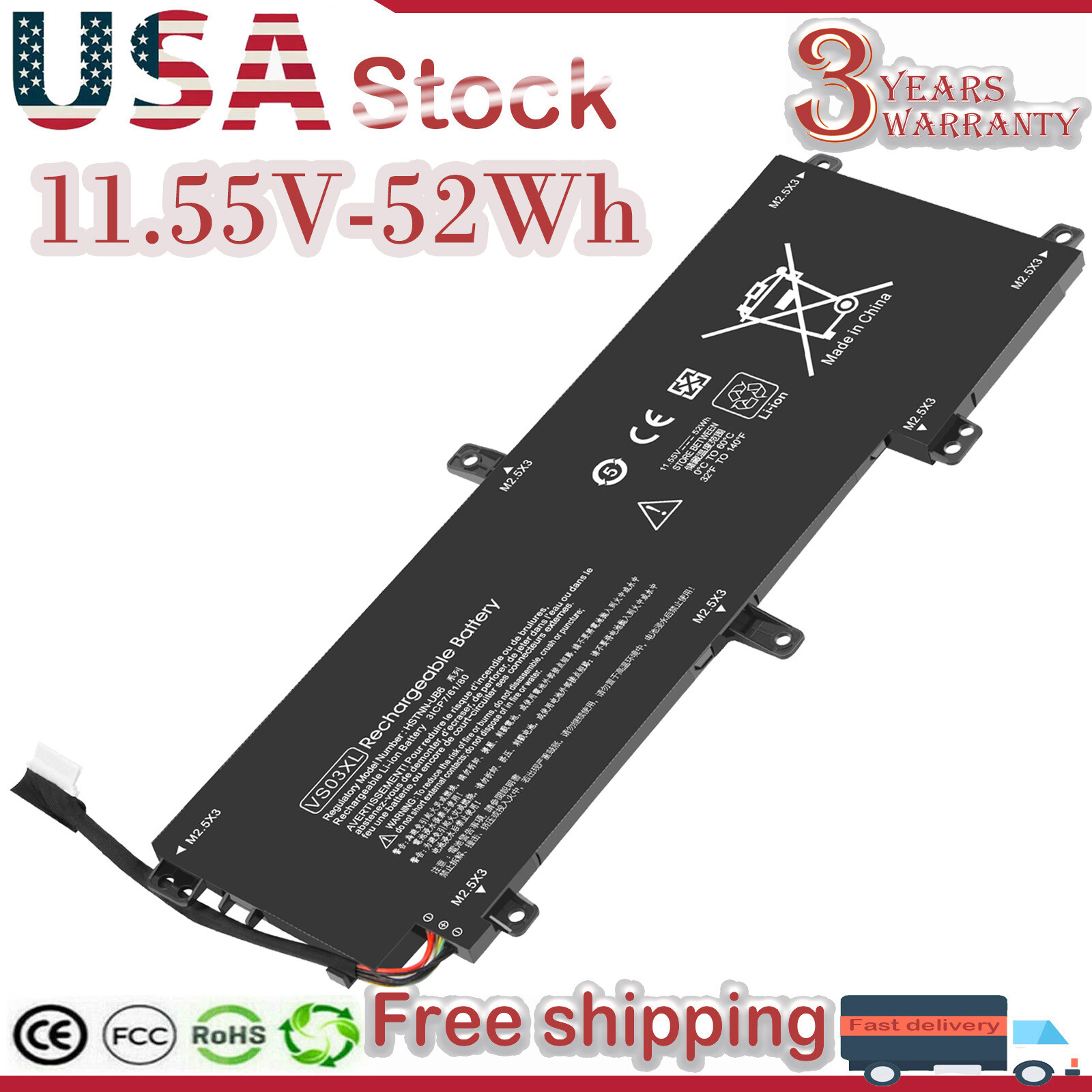 New VS03XL Battery for HP Envy 15-AS 15-AS001NG 849313-856 HSTNN-UB6Y 52Wh
