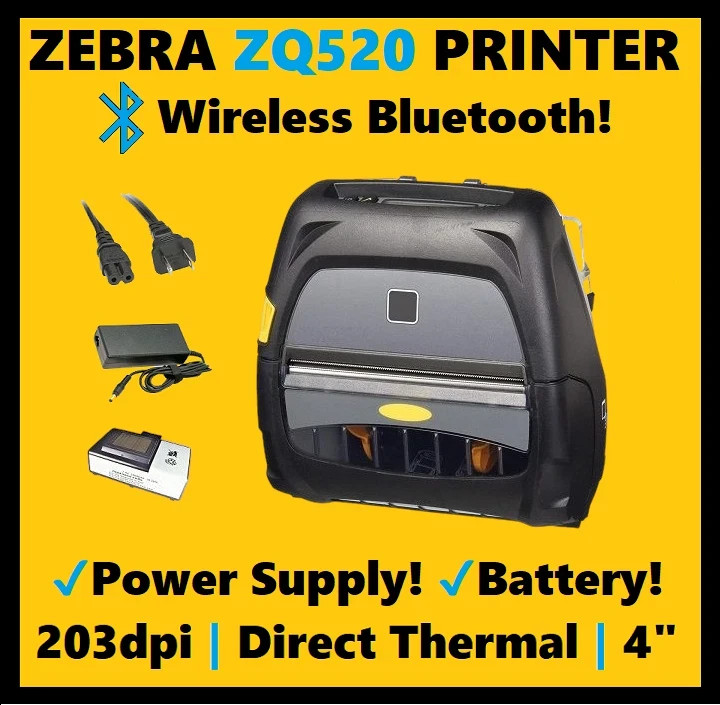 Zebra 520 ZQ52-AUE0000-00 Bluetooth Label Printer + Battery, Charger, Belt Clip