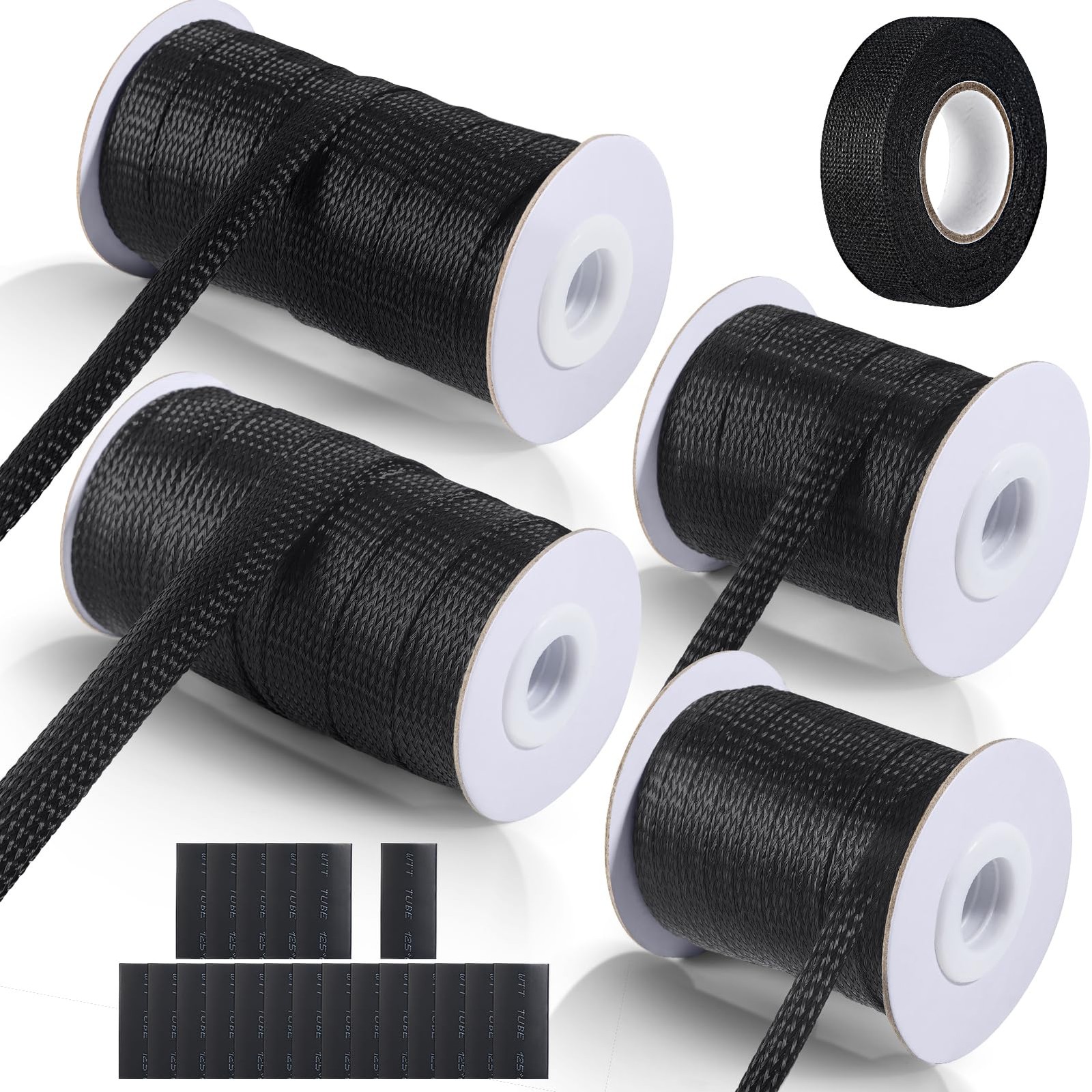 132 ft Expandable Braided Cable Sleeve Wire Loom PET Wiring Sleeving, Mesh Au...