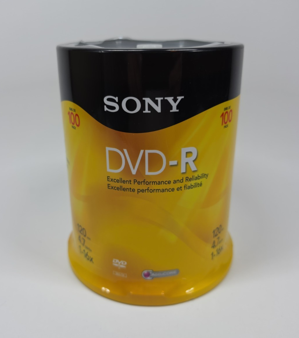 SONY DVD-R 4.7GB 100 Pack 120min 1-16X Optical Media Storage - NEW SEALED