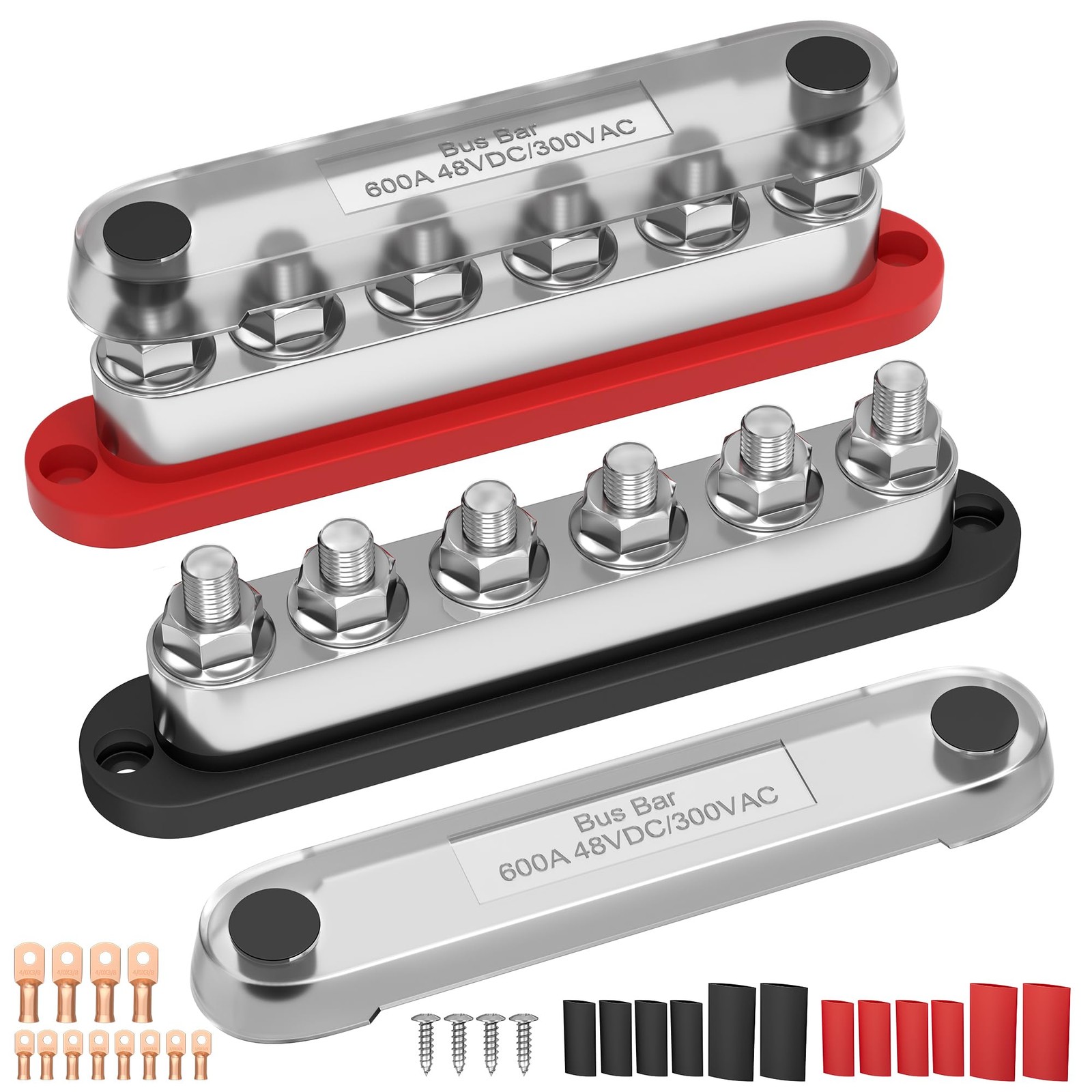 RVMARINEPAT 600A 12V 24V 48V Bus Bar with 6 x 3/8" (M10) Studs, Industrial Po...