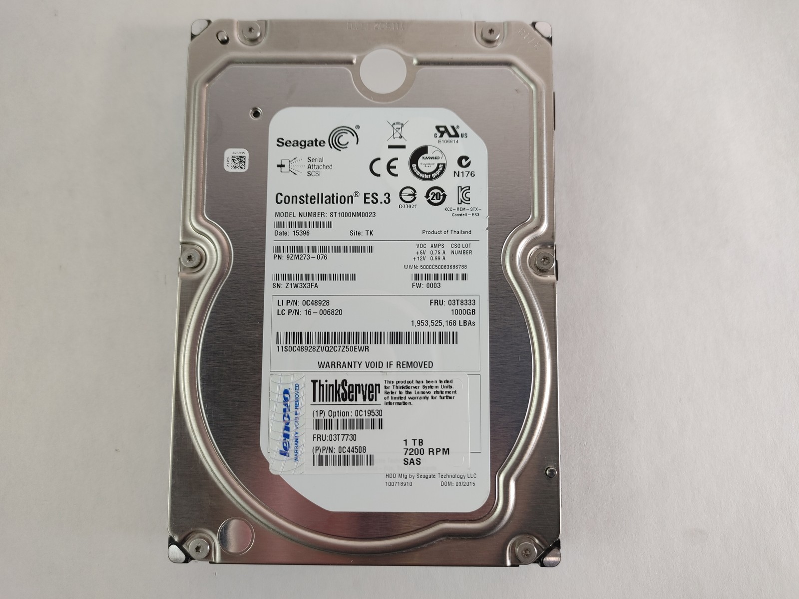 Lot of 2 Seagate Lenovo ST1000NM0023 1 TB SAS 2 3.5 in Enterprise Drive