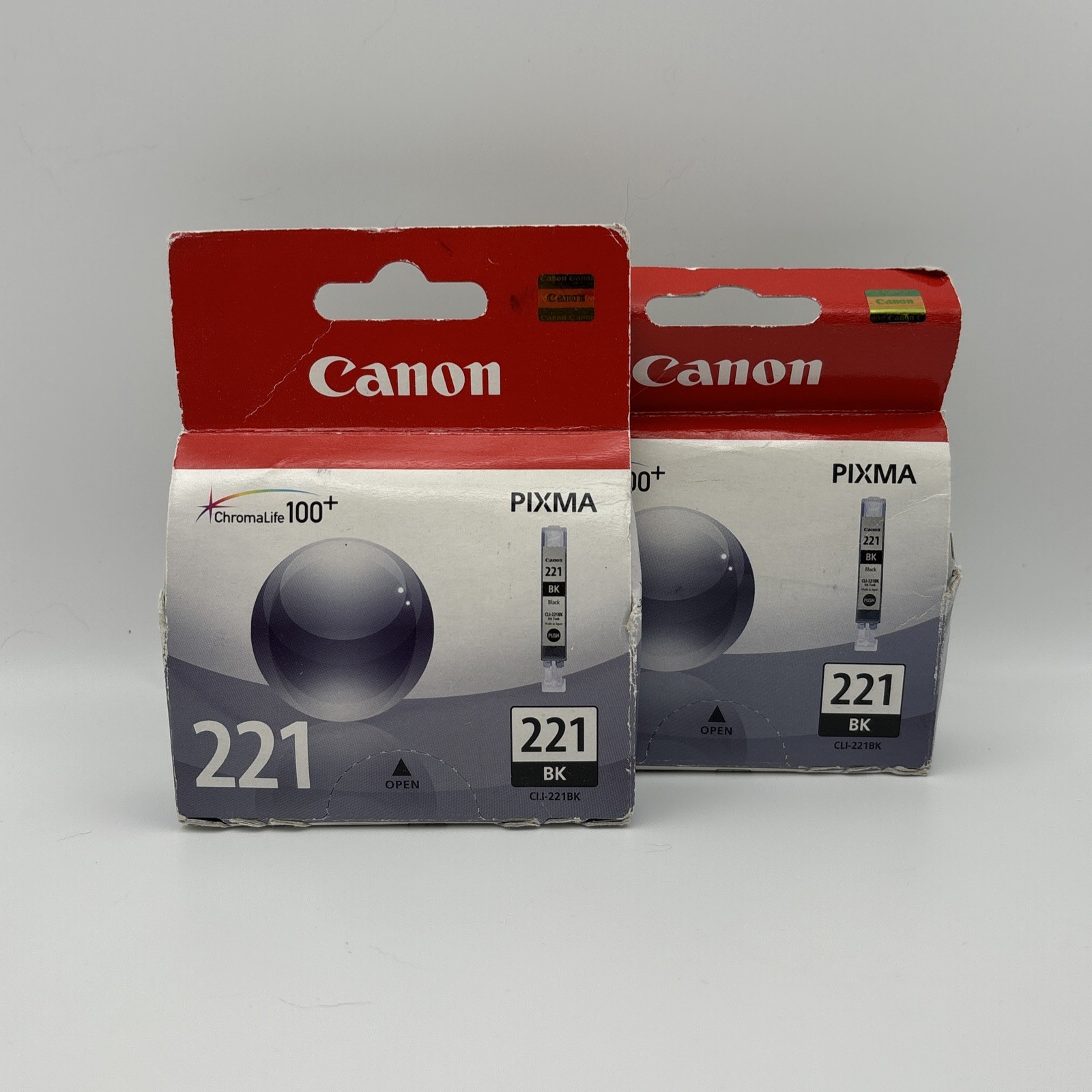 (2) Canon CLi-221BK Black Ink Cartridge Genuine New Sealed