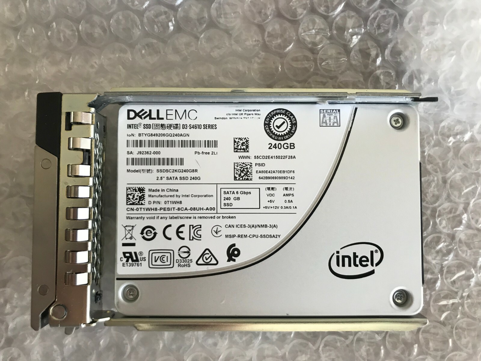 T1WH8 DELL EMC INTEL 240GB SATA  2.5" 6G SSD 14G D3-S4610 SSDSC2KG240G8R R640