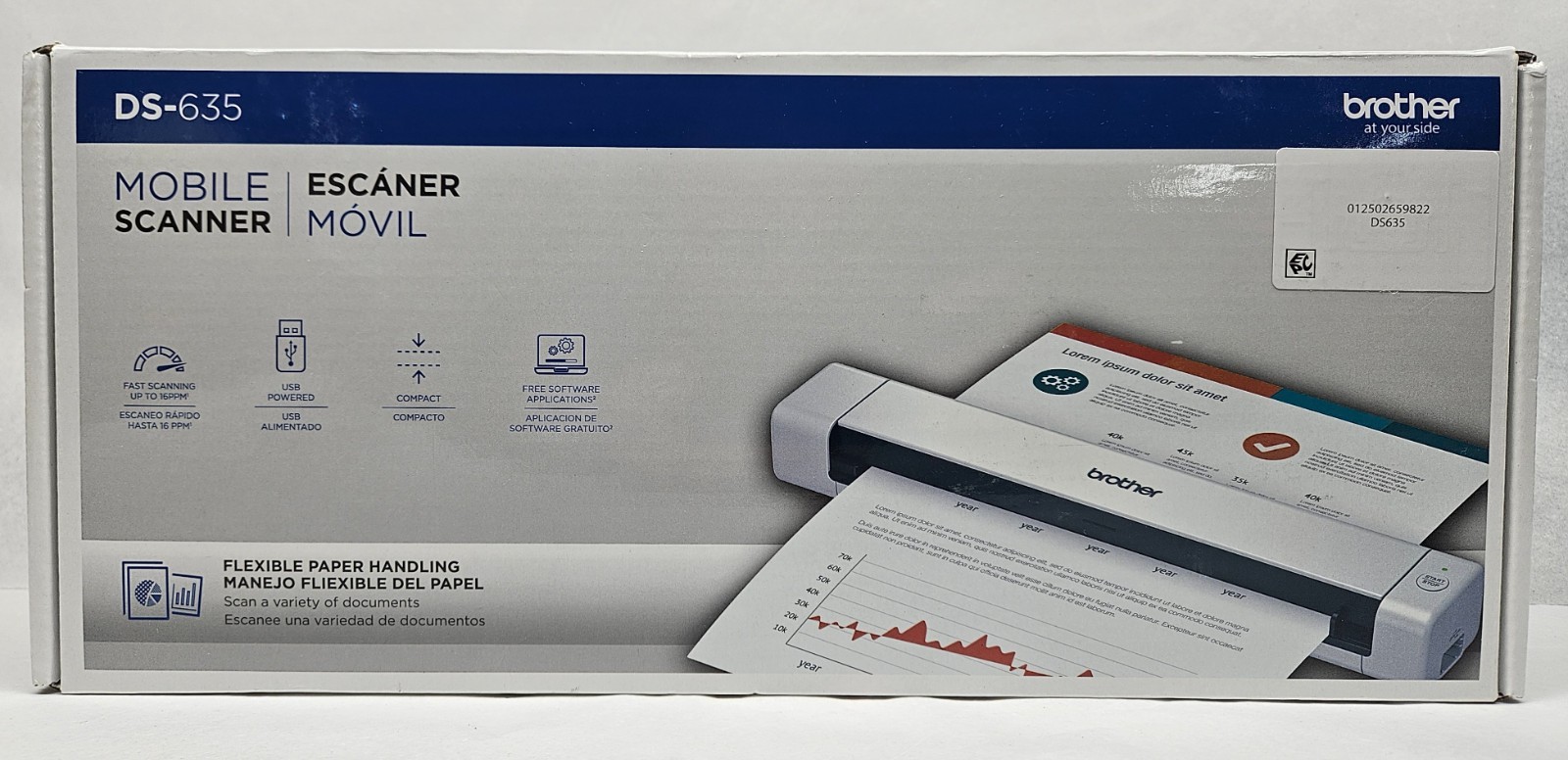 Brother DSmobile DS-635 Mobile Scanner, USB 3.0, Windows/MAC, NEW