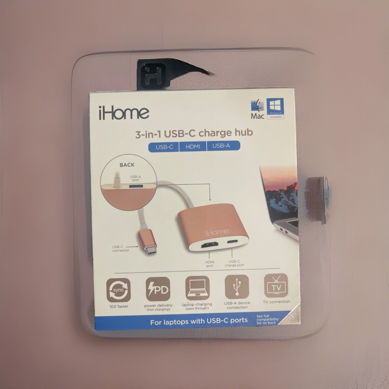 iHome 3 In 1 USB-C Charge Hub Mac & PC Compatible USB-A HDMI Ports Adapter