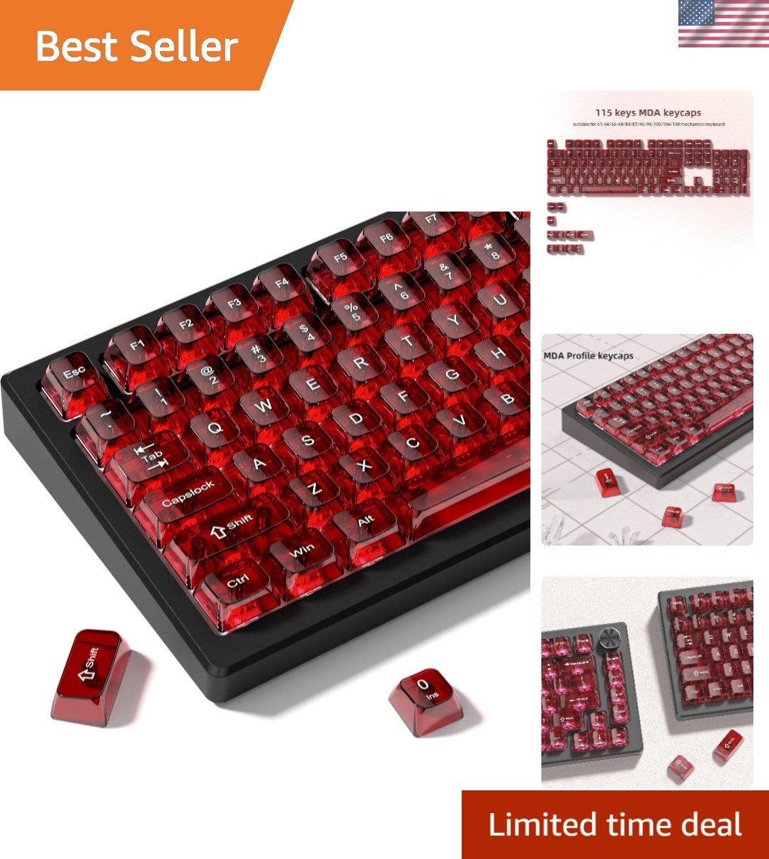 Transparent MDA Keycaps Set - 115 Keys for Hot Swappable Mechanical Keyboards