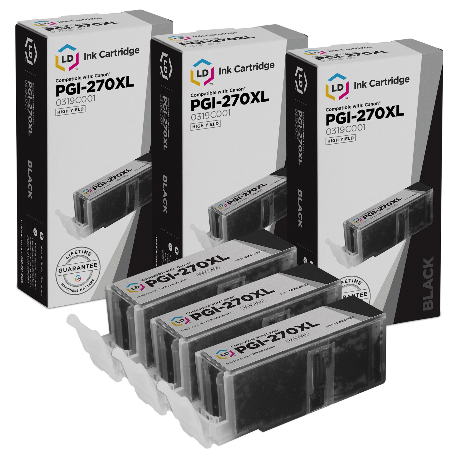 LD Compatible Canon PGI-270XL / 0319C001 3PK High Yield Pigment Black Cartridges