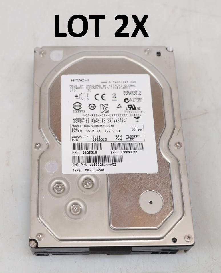 Lot 2x Hitachi 2TB HUS723020ALS640 3.5" 7200 RPM SAS Hard Drive