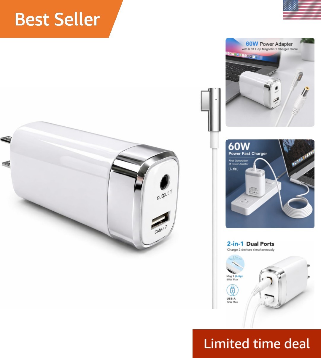 Mac Book Pro Charger 60W L-Tip Mag 1 Power Adapter for 13" Before Mid 2012