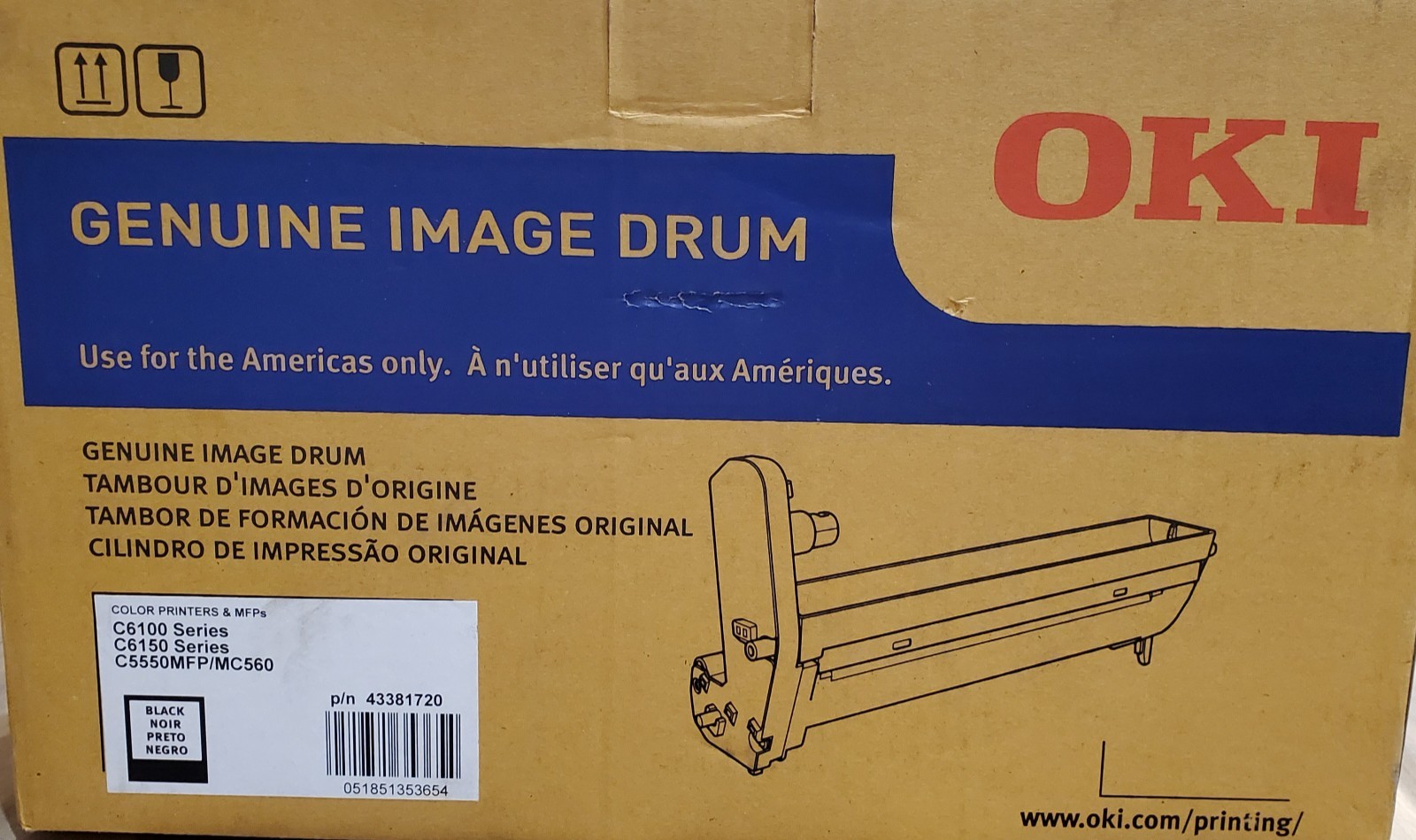 OEM Genuine OKI C6100/6150-C5550MFP/MC56 Color Printers Image Drum Blac 43381720
