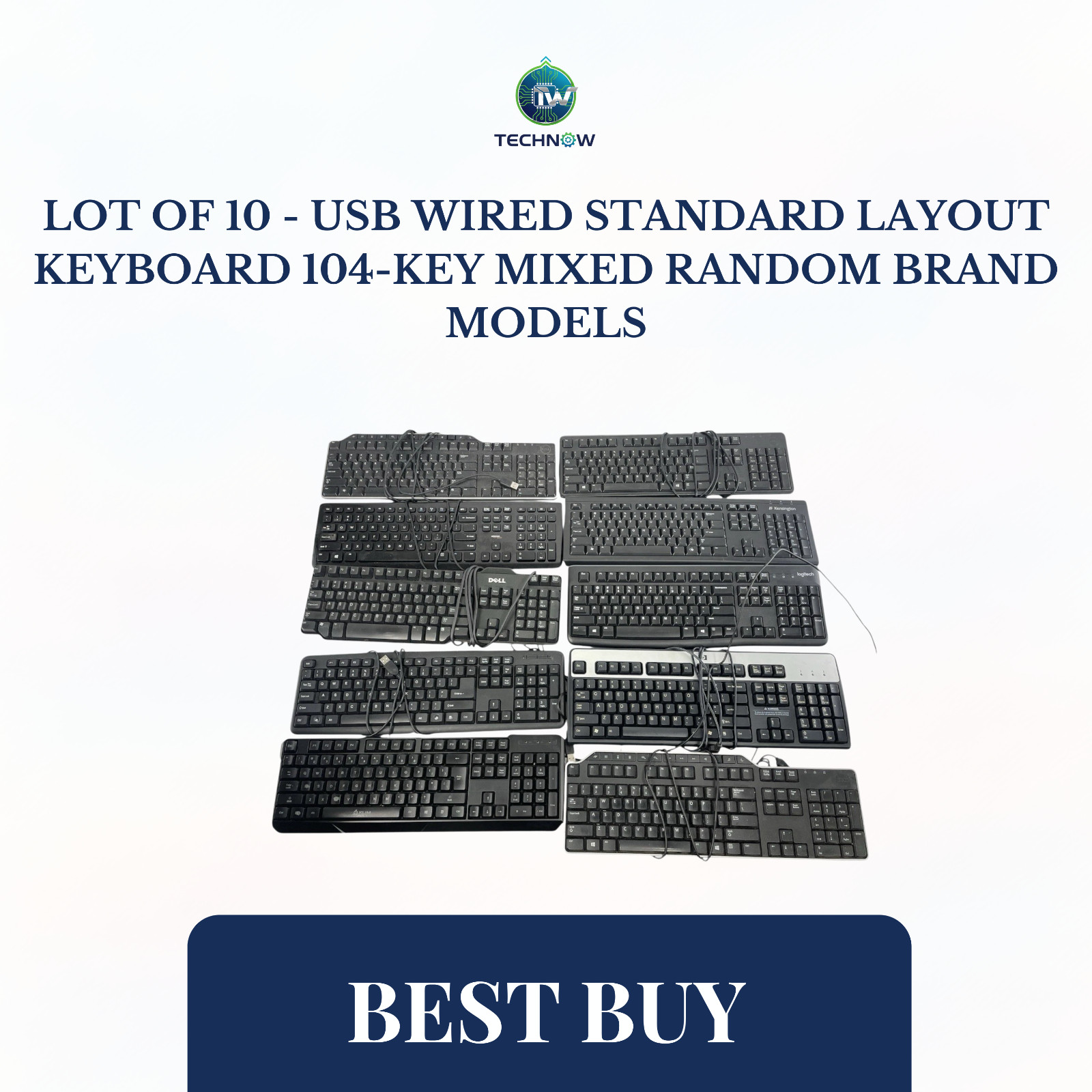 Lot OF 10 - USB Wired Standard Layout Keyboard 104-Key Mixed Random Brand Models
