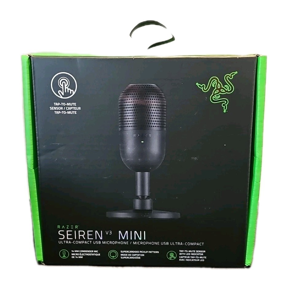 Razer Seiren V3 Mini USB Condenser Mic Tap-to-Mute Supercardioid Stand Black PCs