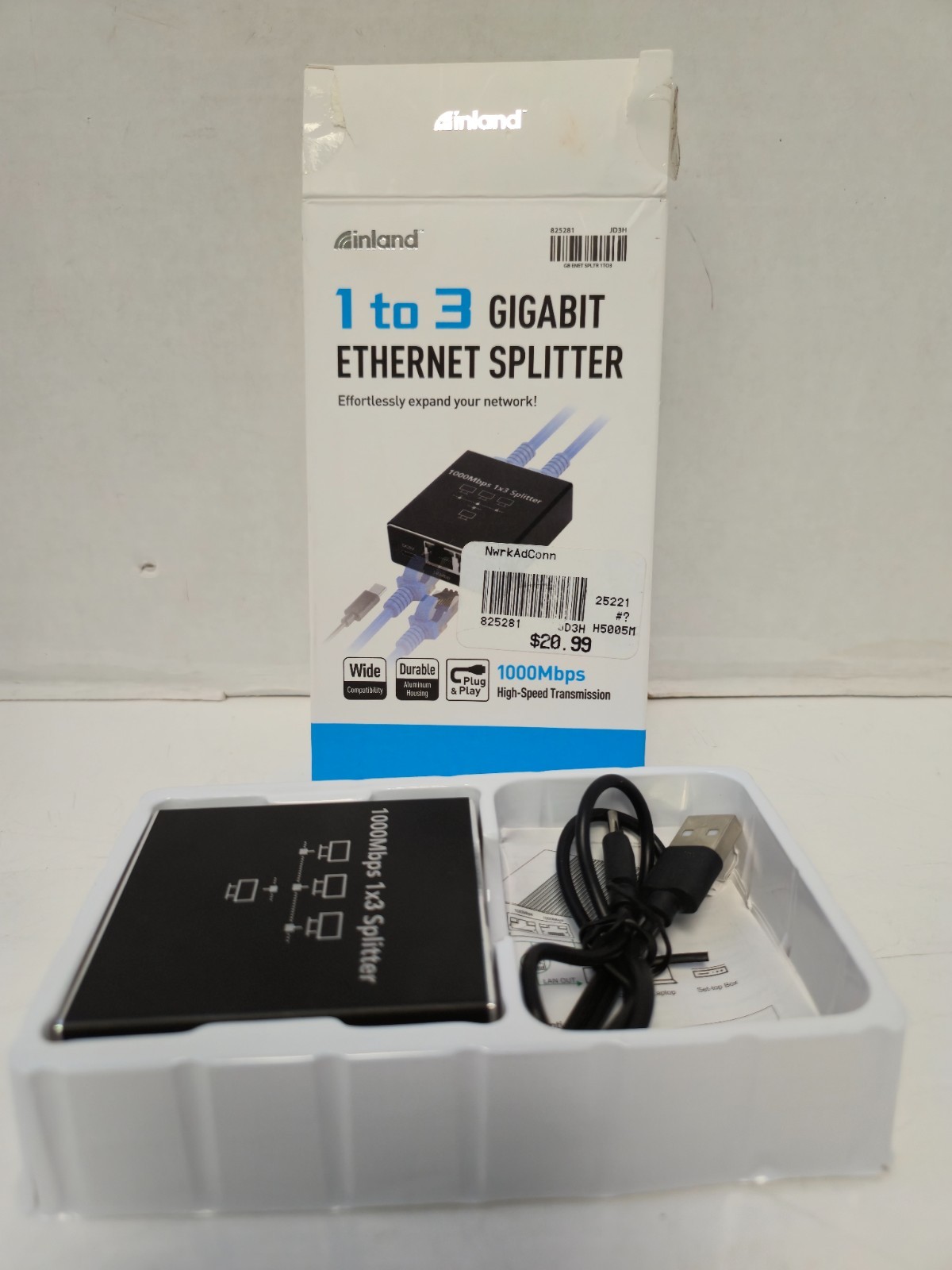 Inland 1 to 3 Gigabit Ethernet Splitter - 1000Mbps