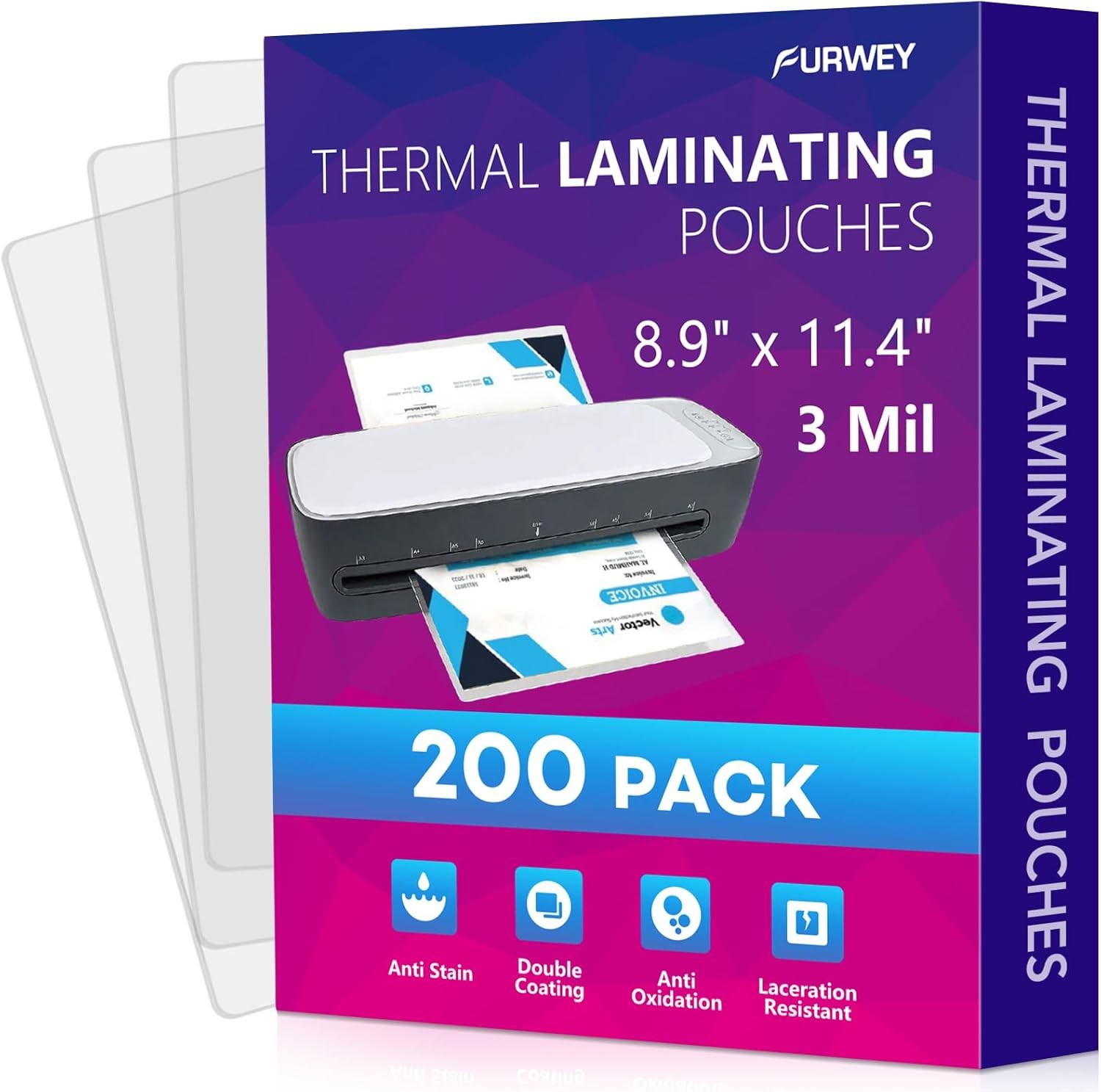 200 Pack Laminating Sheets, 3 mil, 8.9" x 11.4" Thermal Laminating Pouches