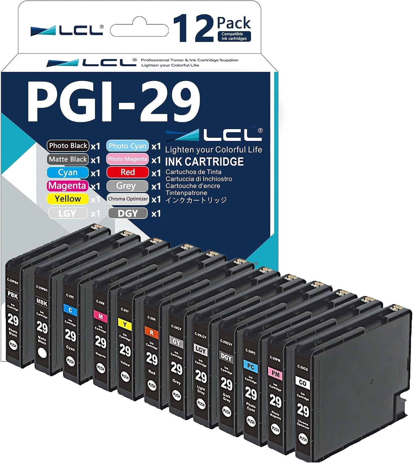 PGI-29 Ink 12-Pack for Canon PIXMA PRO-1 PBK MBK C M Y R GY DGY PC PM CO