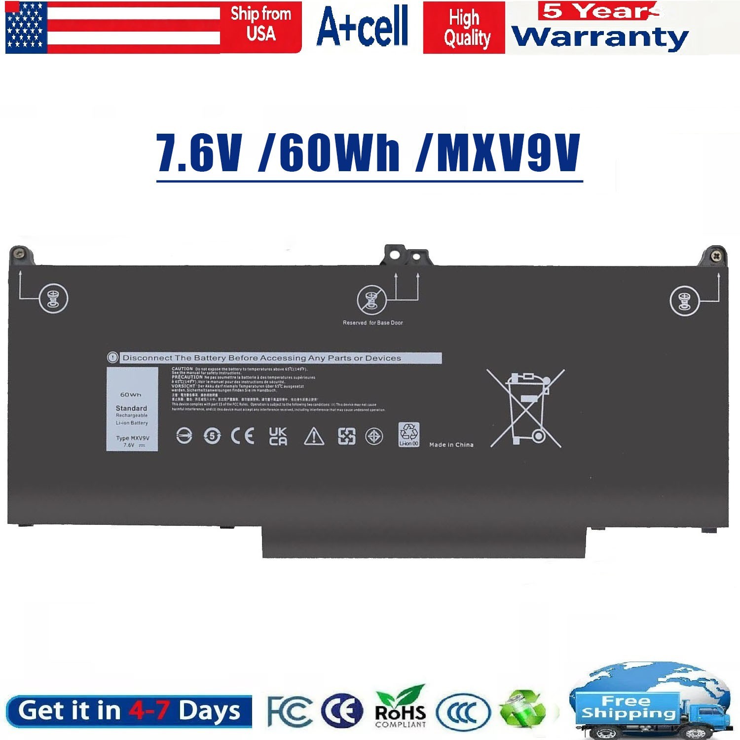 MXV9V Laptop Battery For Dell Latitude 5300 5310 7300 7400 E5300 E7300 E7400 US