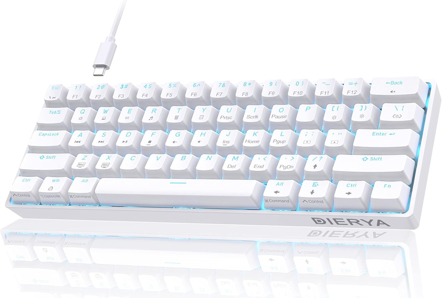 DIERYA 60% Mechanical Keyboard, Dk61Se Wired Gaming Keyboard with Red Switches,