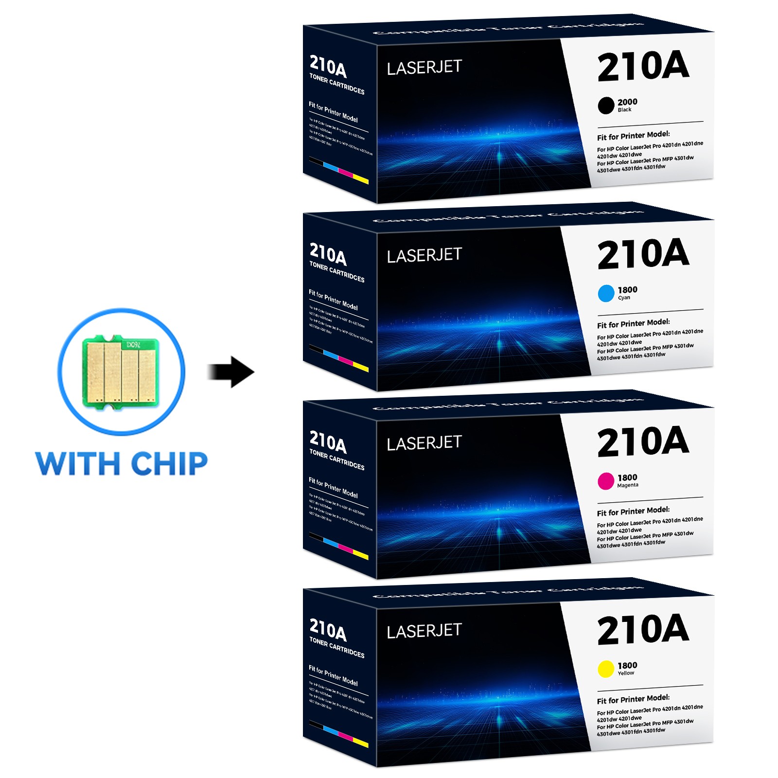 4PK Fit For HP 210A 210X Black/Cyan/Magenta/Yellow Standard Laserjet Toner Set