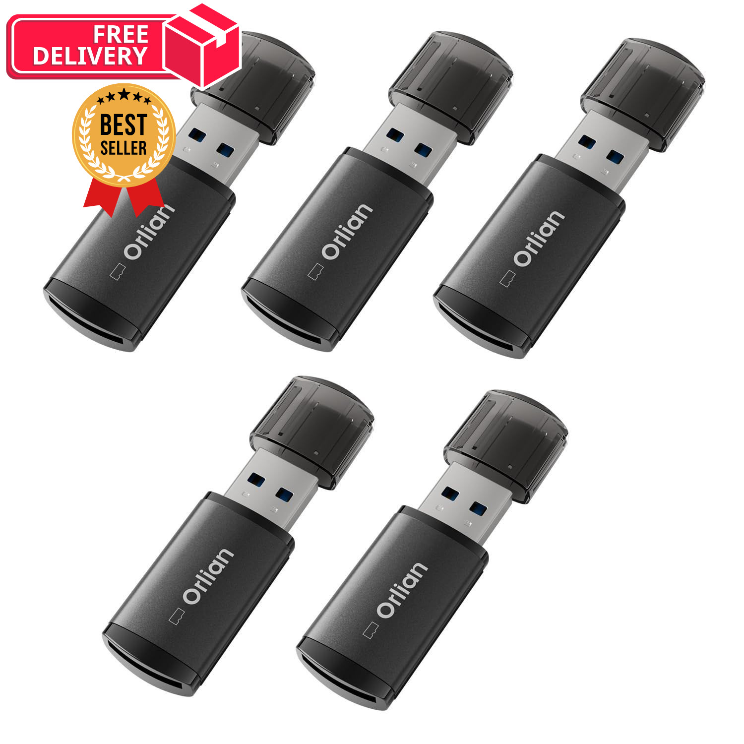5 Pack USB 3.0 Micro SD Card Reader, 5Gbps Speed 5 Pack, Black